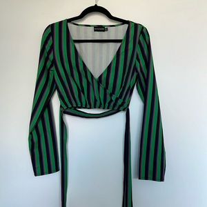 Pretty Little Thing Striped V-Neck Long Sleeve Cropped Tie top